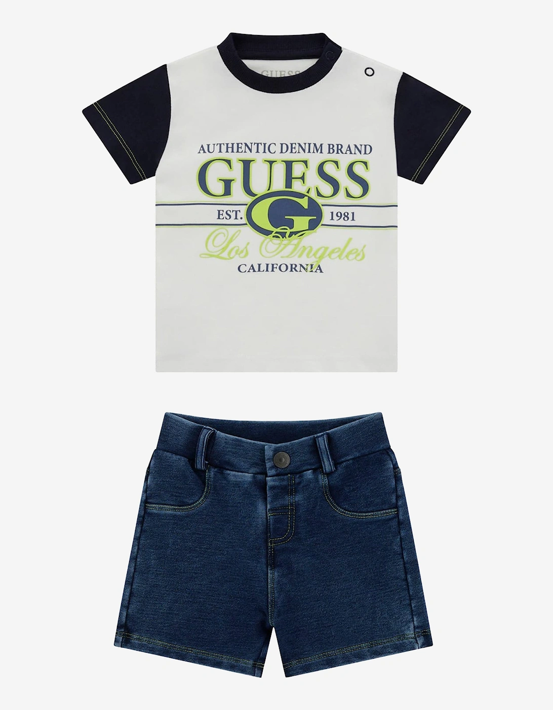 Baby Boys Denim Short Set in White, 5 of 4