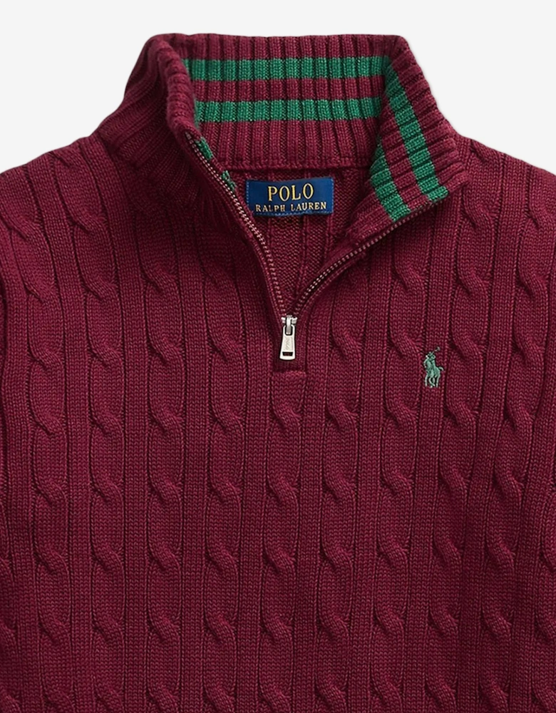 Boys Cable Knit Half Zip Jumper in Red