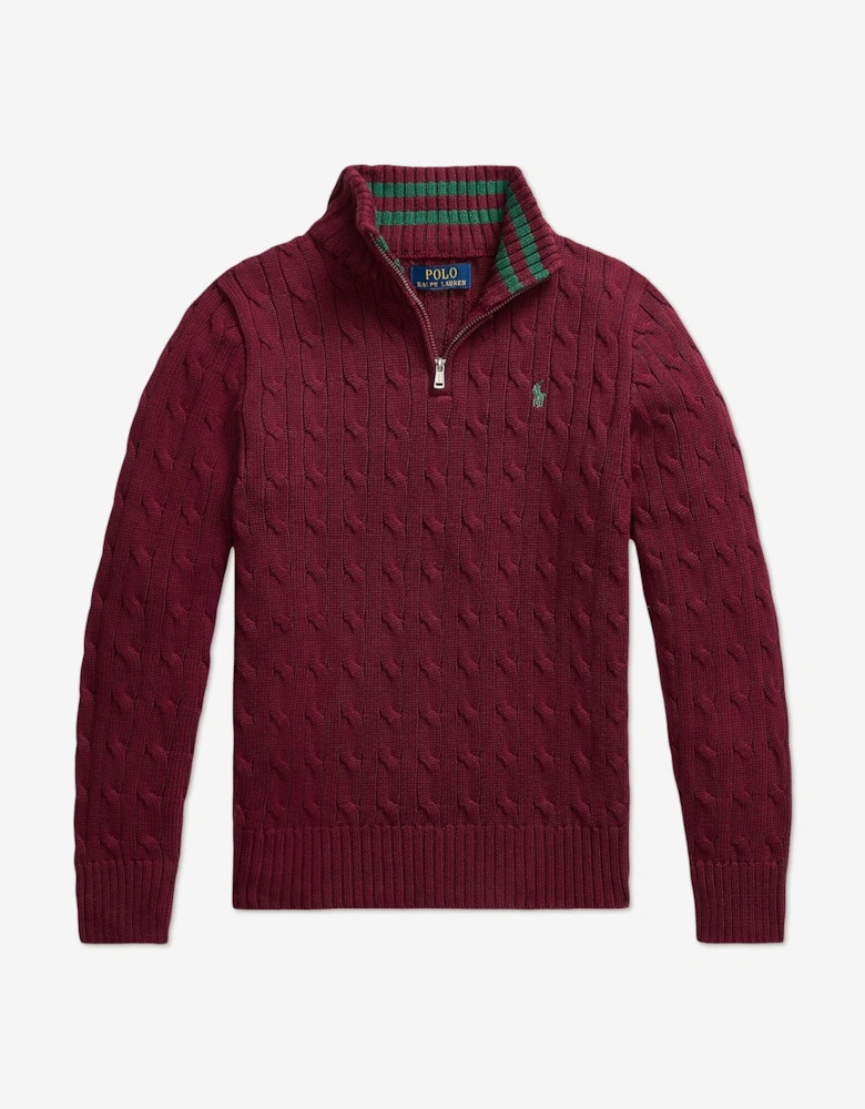 Boys Cable Knit Half Zip Jumper in Red