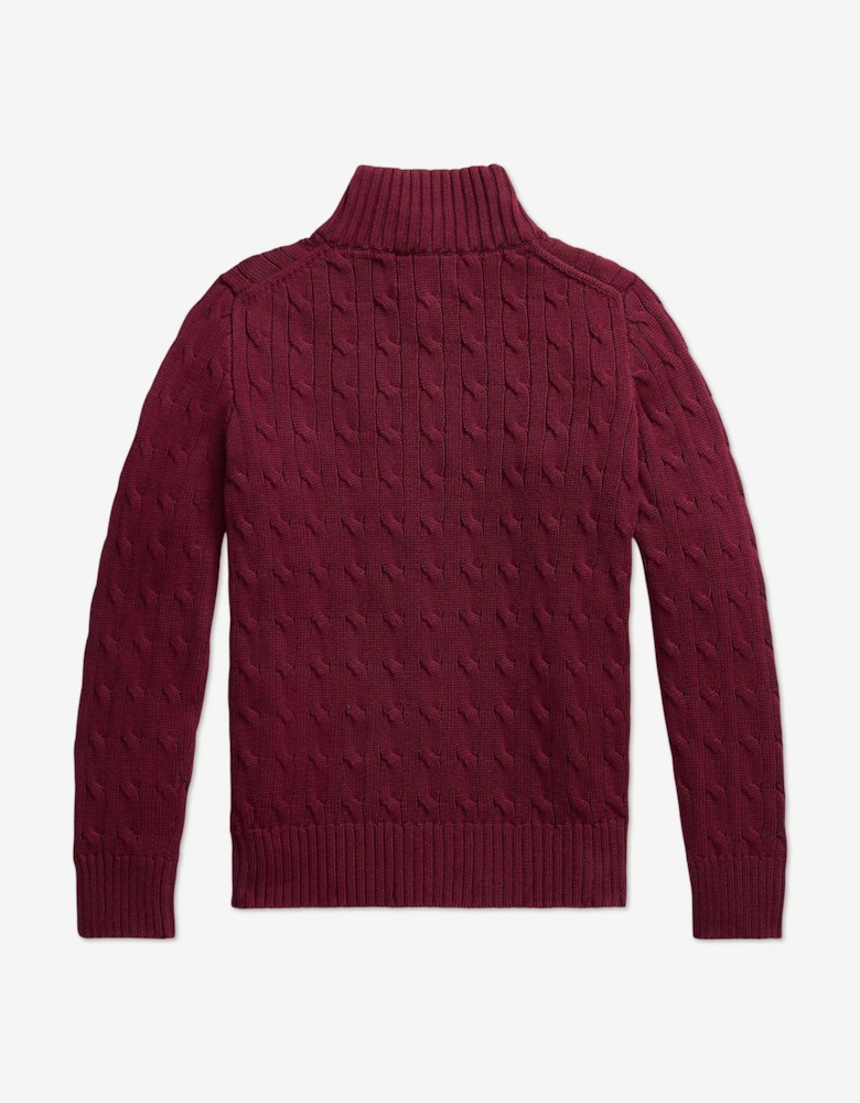 Boys Cable Knit Half Zip Jumper in Red