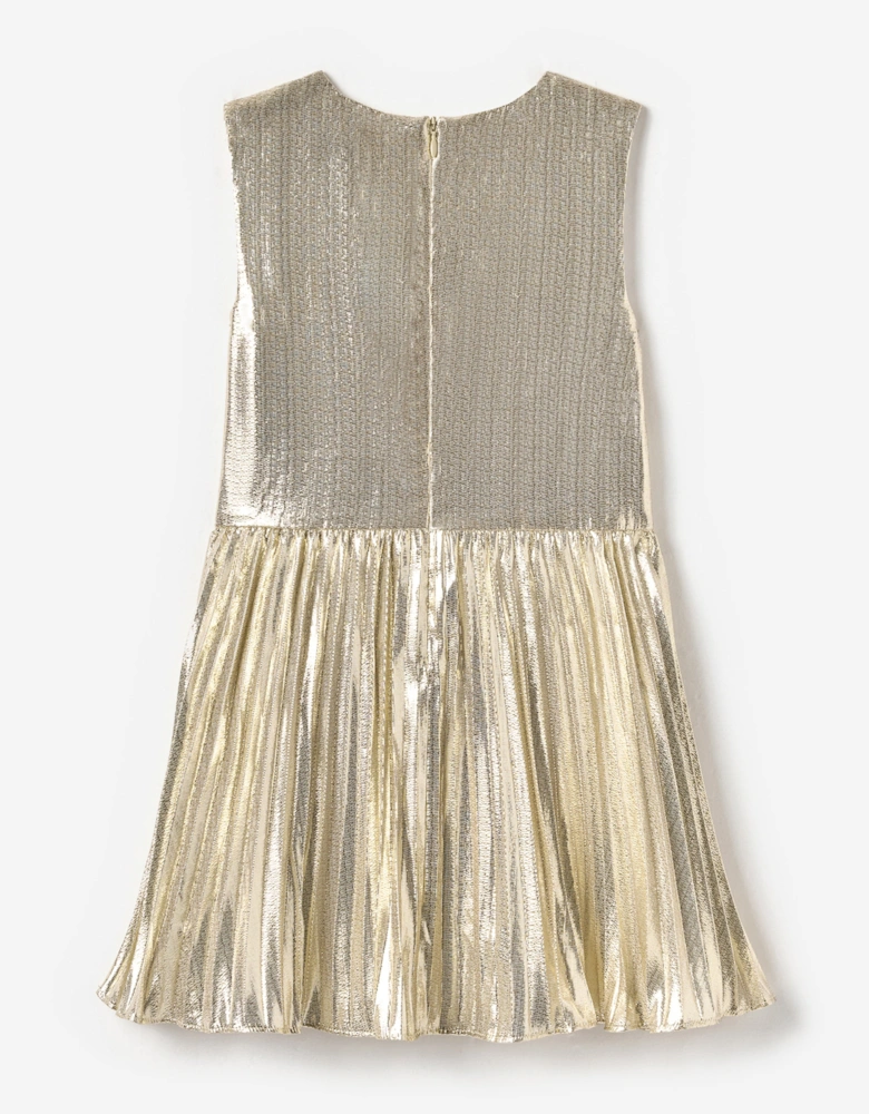 Girls Metallic Sleeveless Dress in Gold
