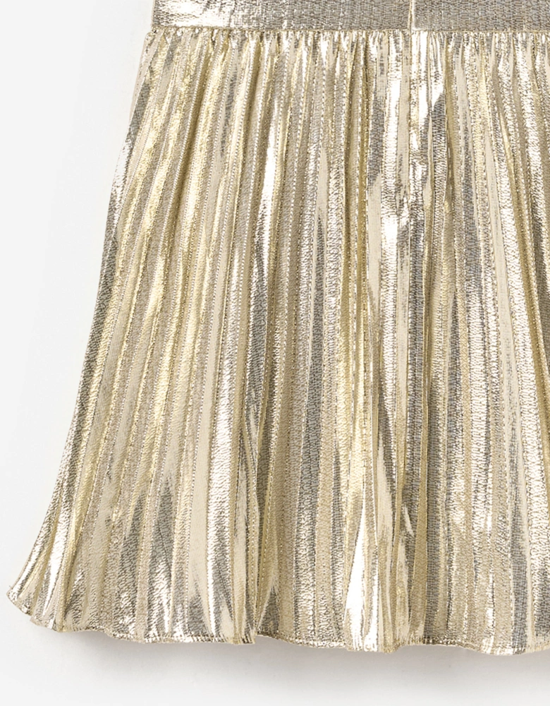 Girls Metallic Sleeveless Dress in Gold