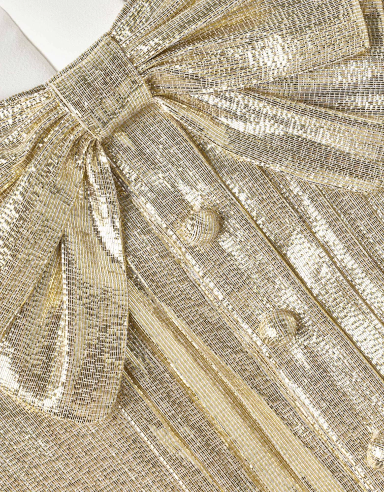 Girls Metallic Sleeveless Dress in Gold
