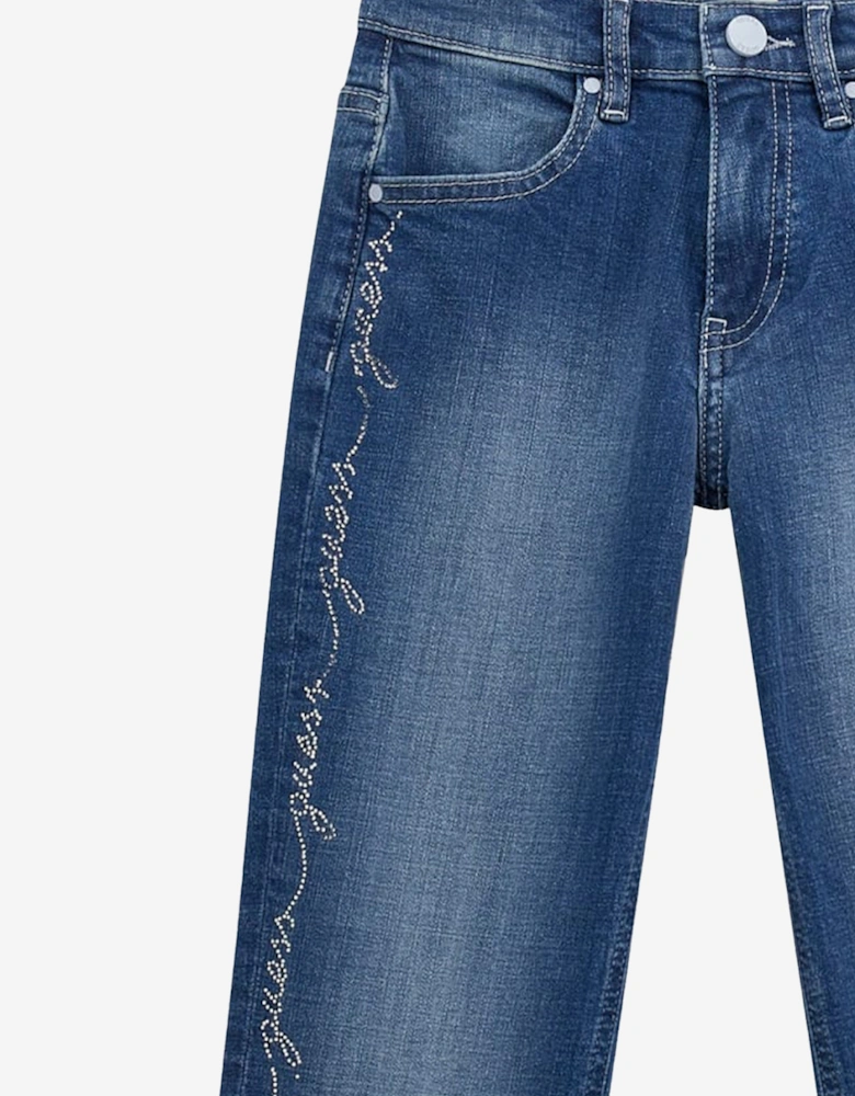 Girls Stretch Denim Straight Jeans in Blue