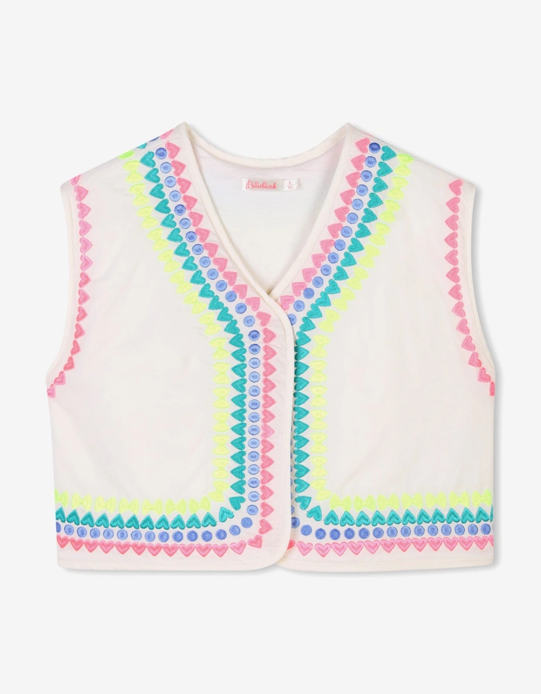 Billieblush Girls Embroidered Gilet in Ivory