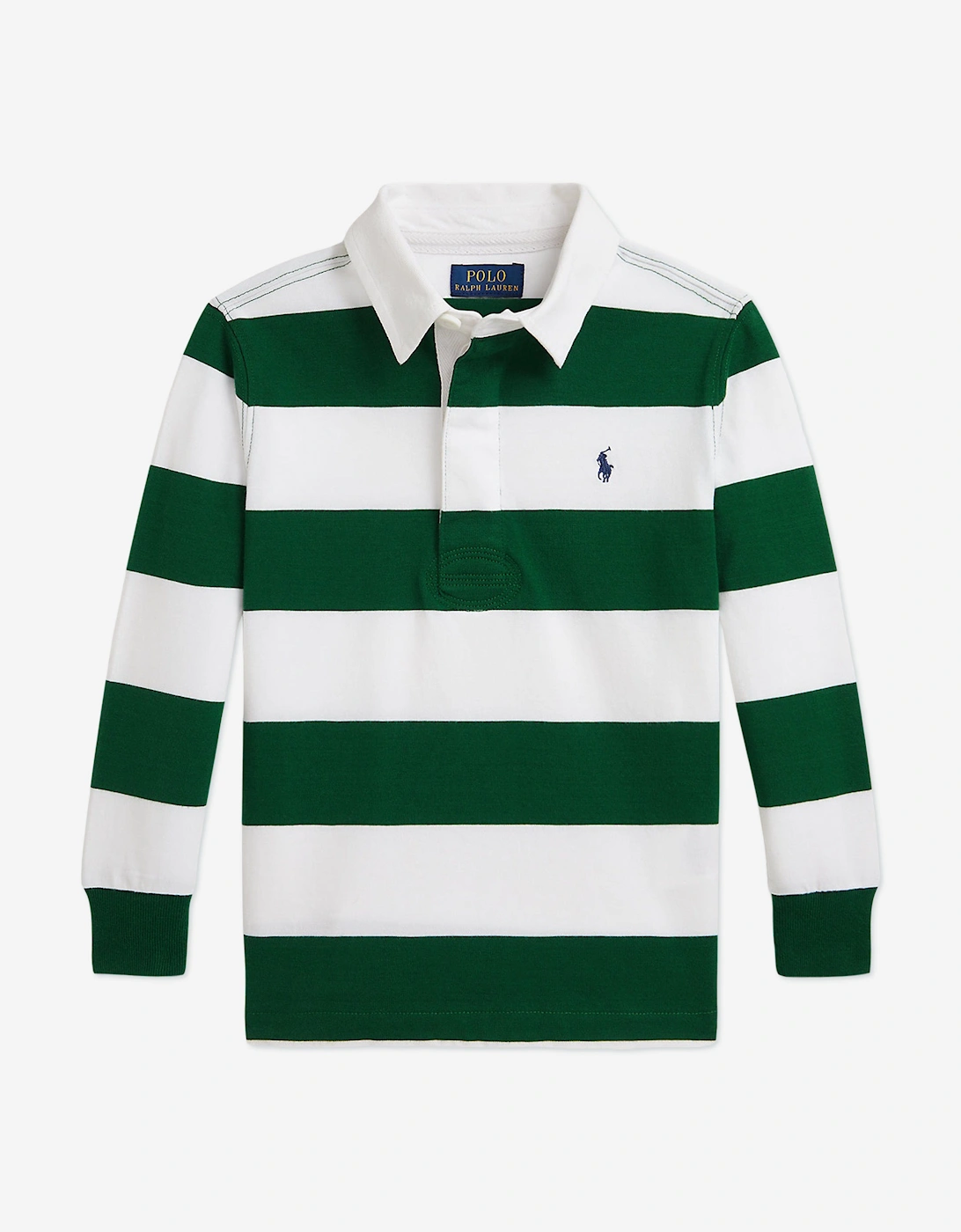Boys Striped Rugby Shirt in Green, 6 of 5