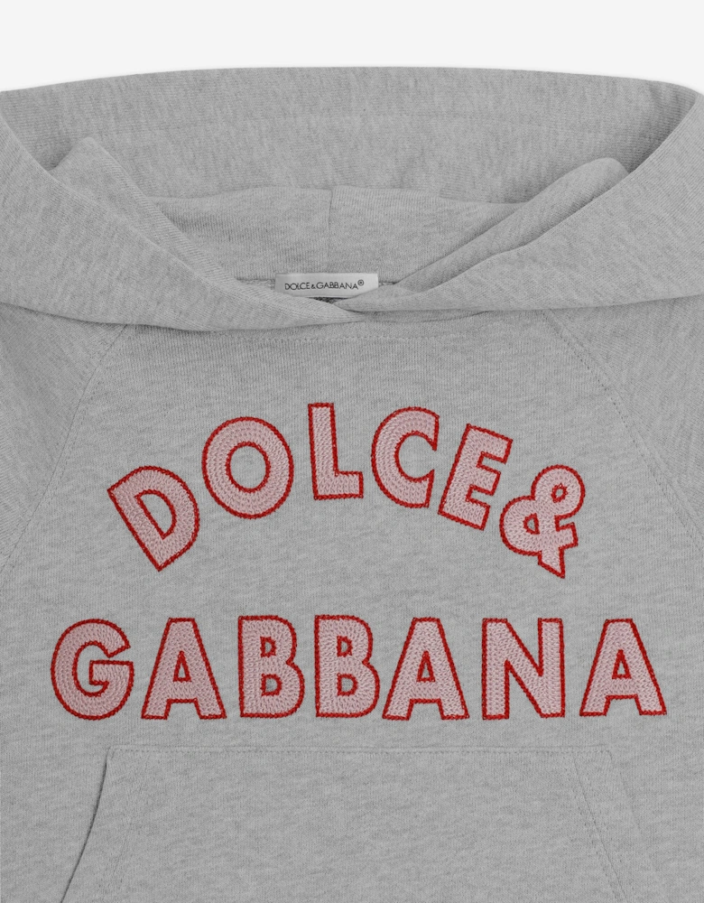 Girls Embroidered Logo Hoodie in Grey