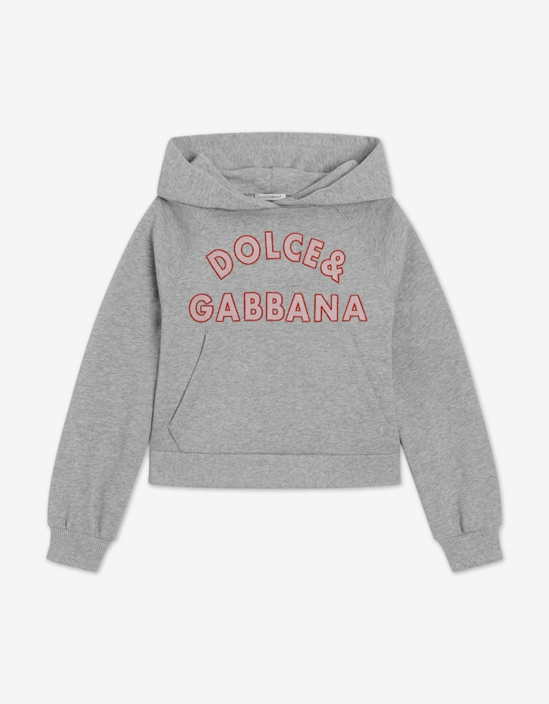 Girls Embroidered Logo Hoodie in Grey