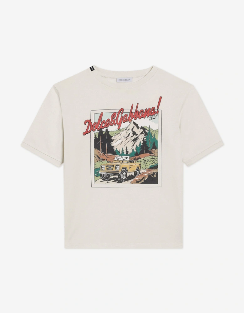 Boys Graphic Print Explorer T-Shirt in Ivory