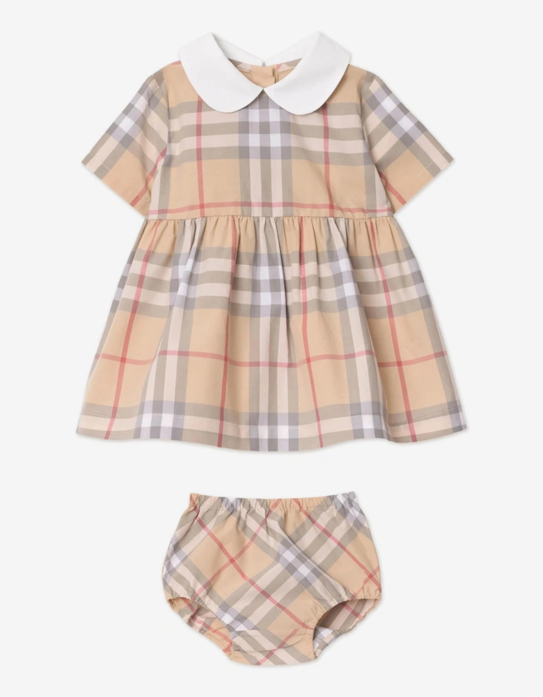 Baby Girls Geraldine Check Dress in Beige
