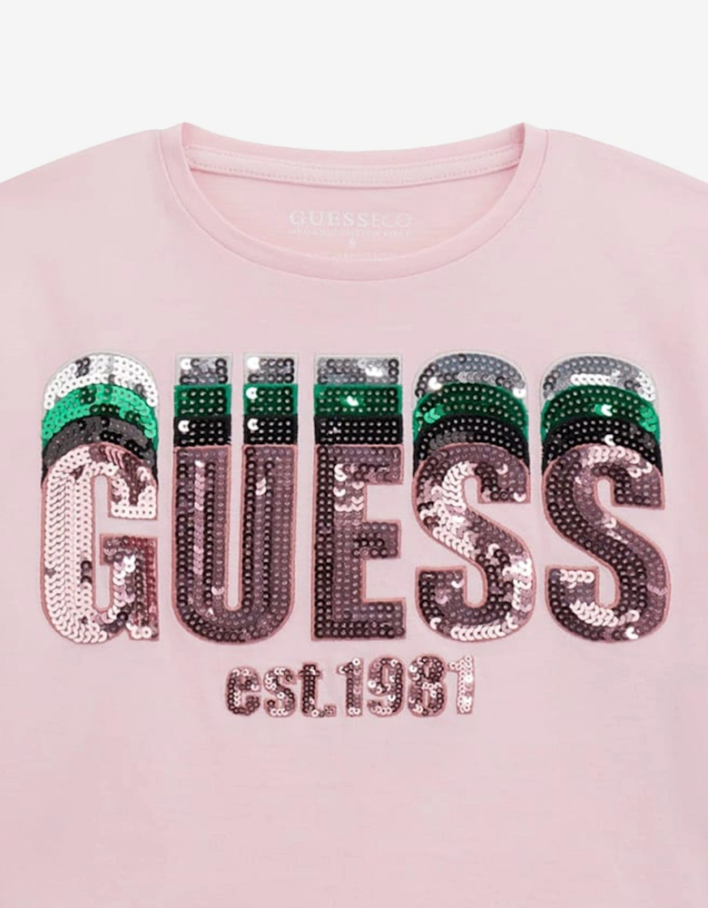 Girls Cropped Logo T-Shirt in Pink