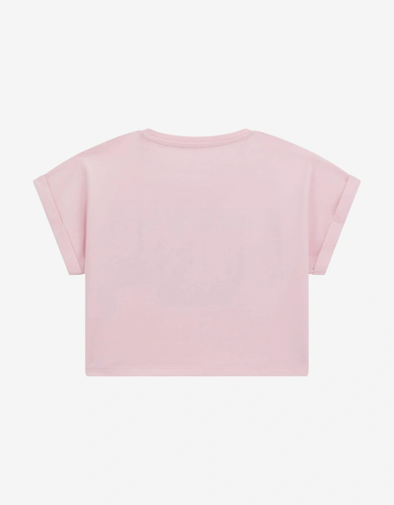 Girls Cropped Logo T-Shirt in Pink