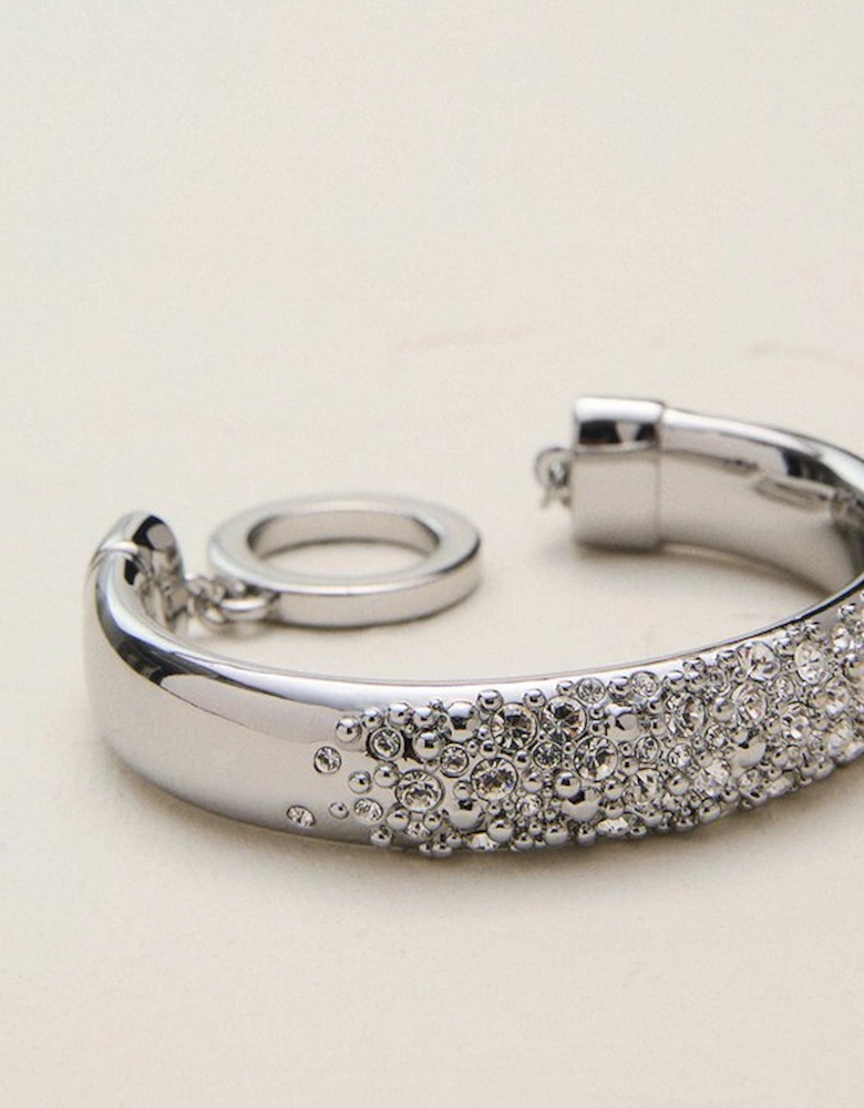 Silver Tone Encrusted Hoop & T-Bar Bangle