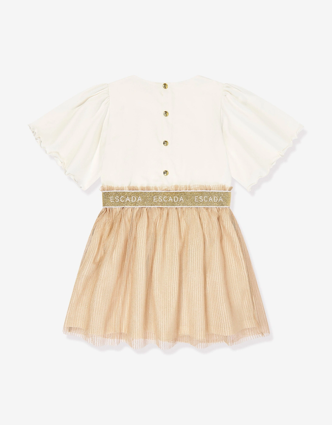 Girls Bi-material Logo Dress in Ivory