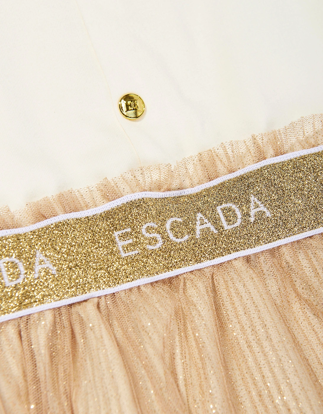 Girls Bi-material Logo Dress in Ivory