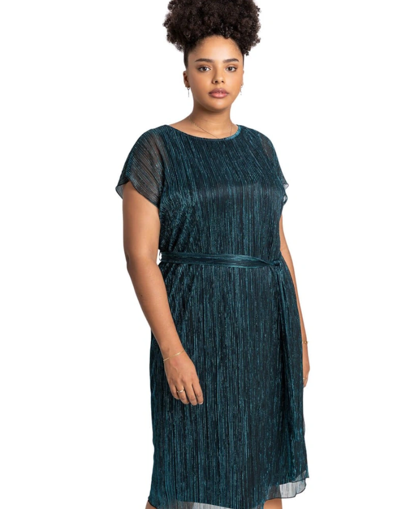 Curve Metallic Plisse Midi Dress