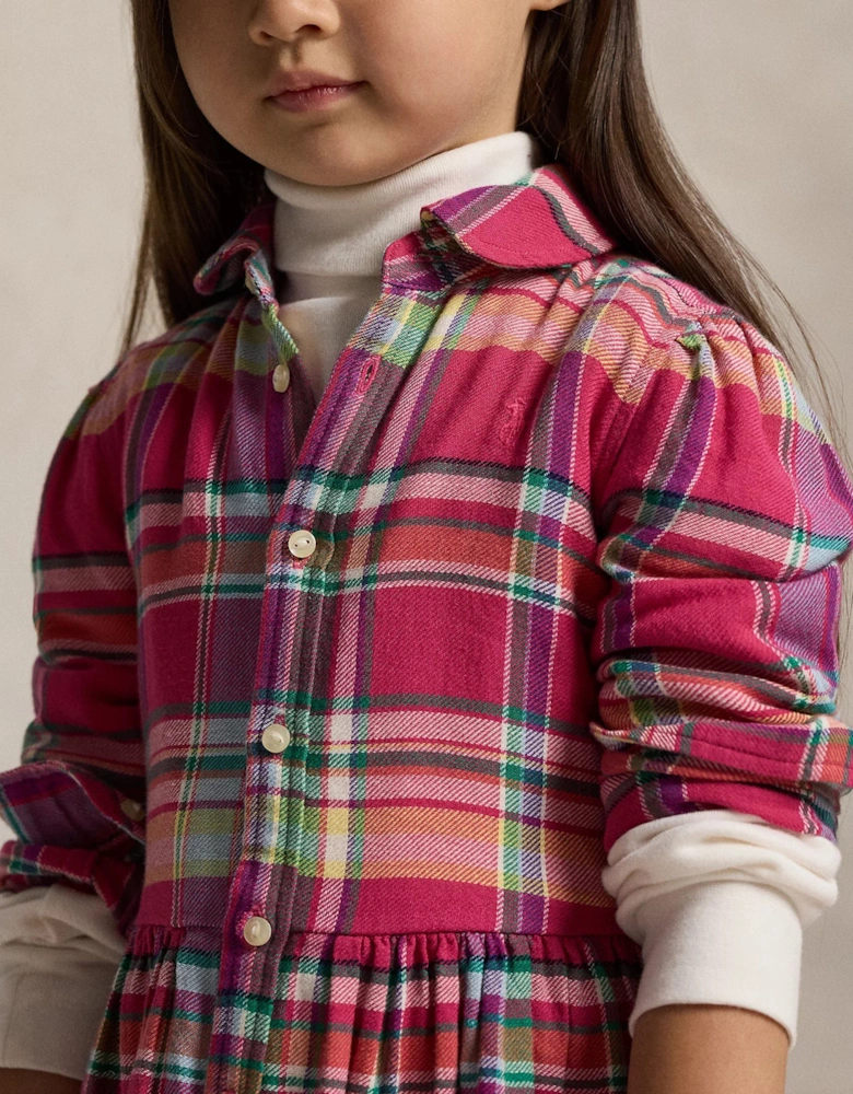Girls Tartan Shirt Dress in Pink
