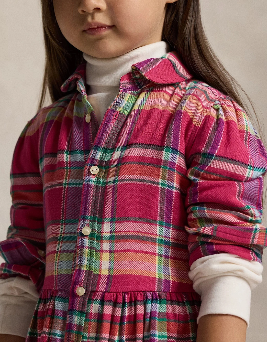 Girls Tartan Shirt Dress in Pink