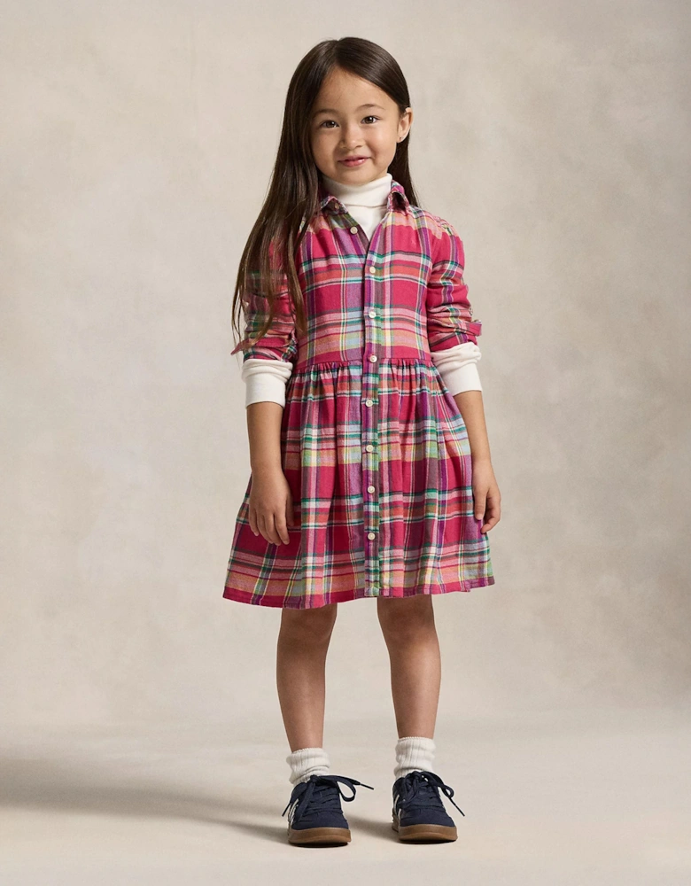 Girls Tartan Shirt Dress in Pink