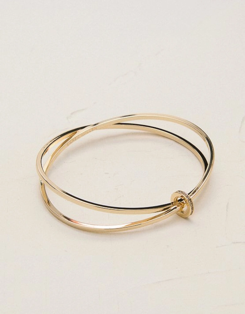 14kt Gold Plated Oval Pavé Chain Bangle
