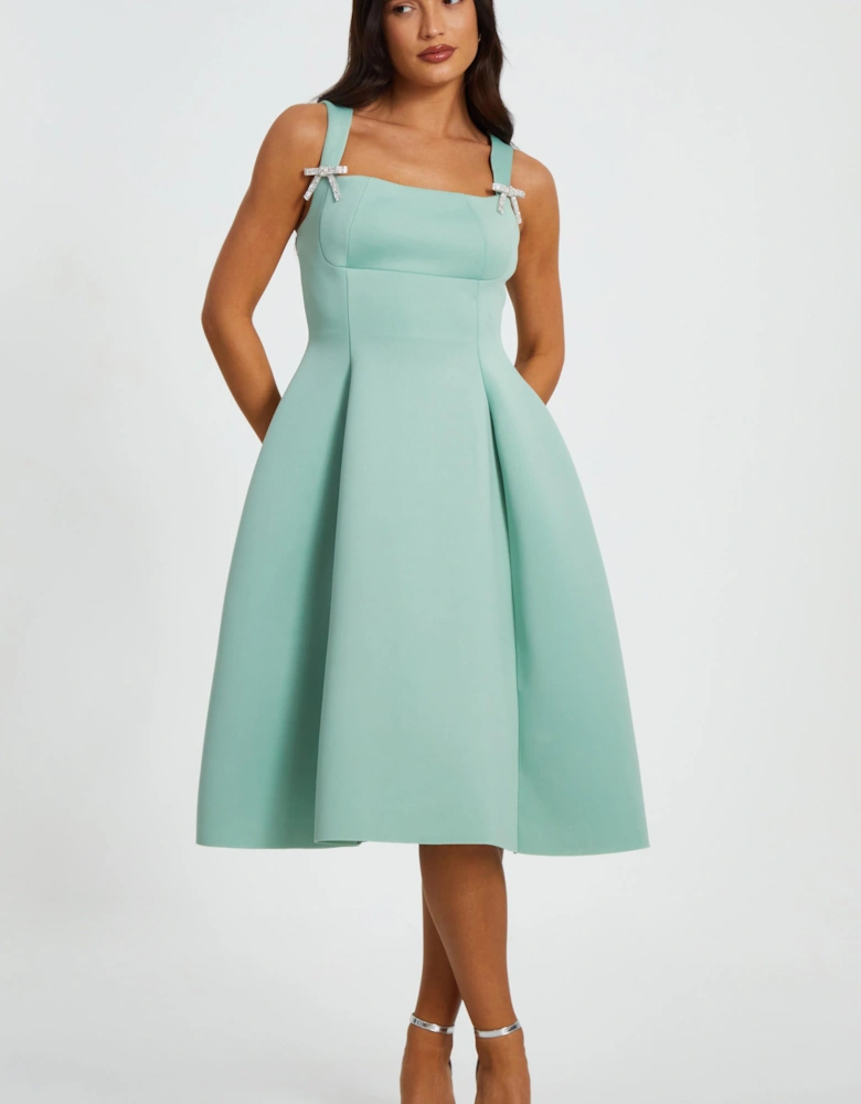 Light Green Diamante Bow Midi Dress