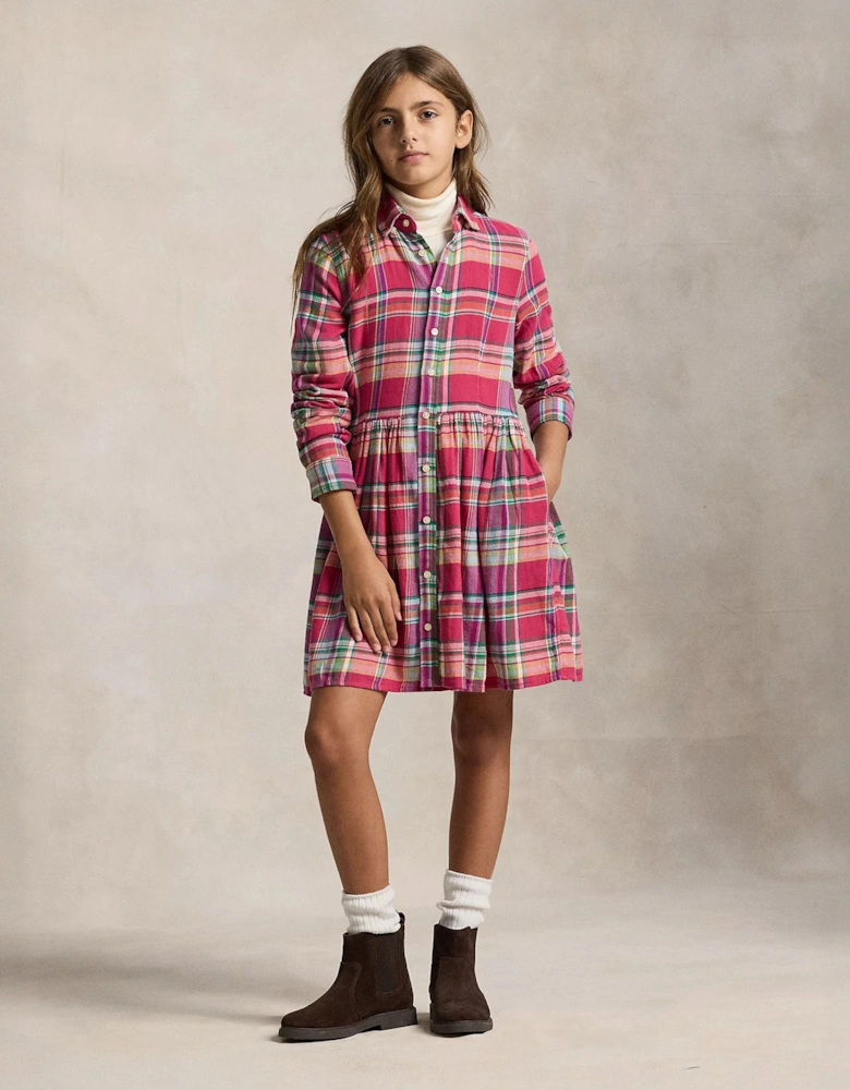 Girls Tartan Shirt Dress in Pink