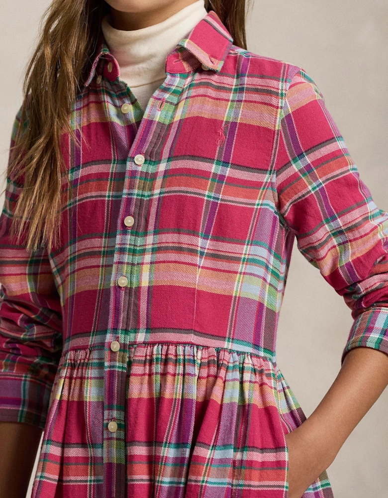 Girls Tartan Shirt Dress in Pink