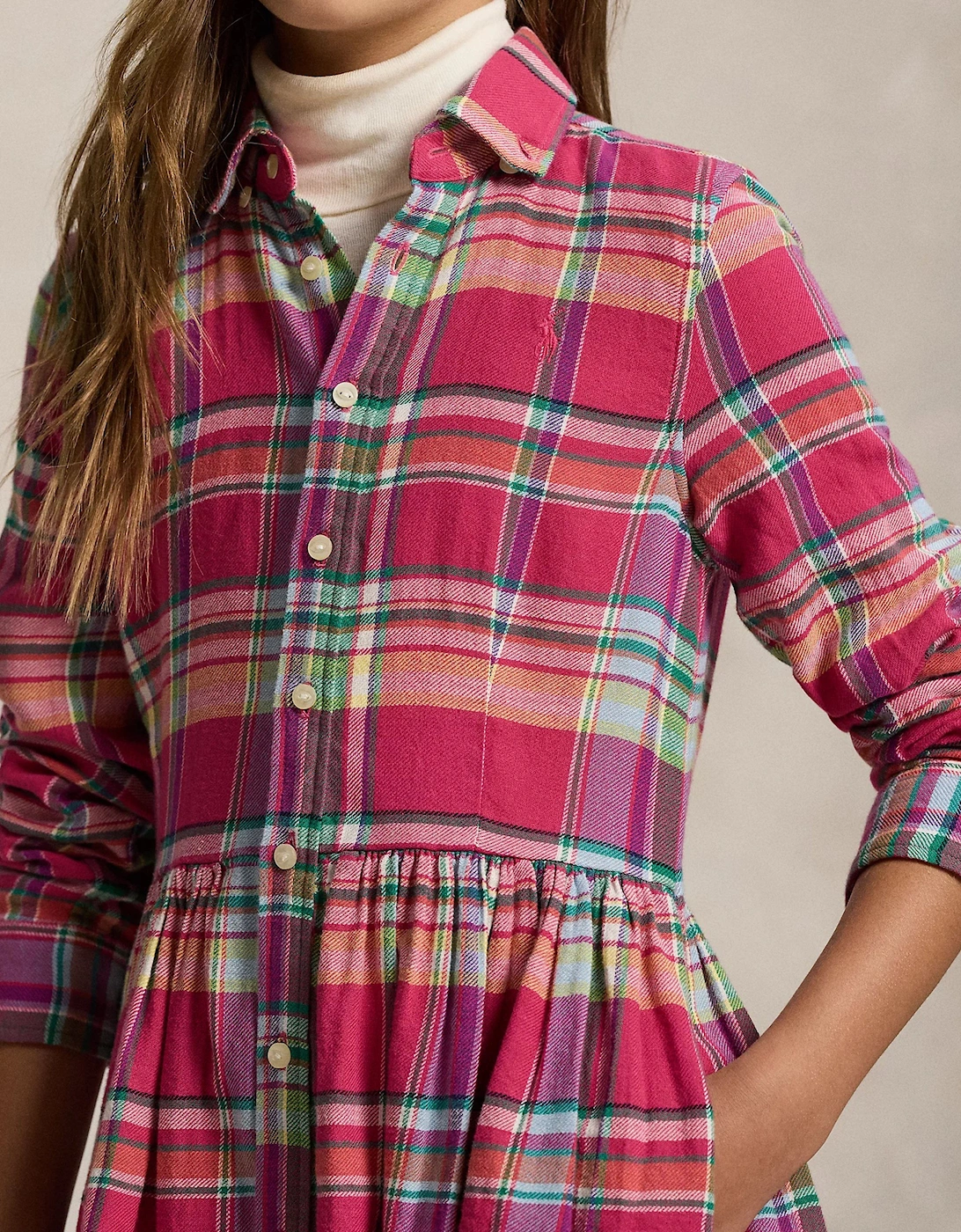 Girls Tartan Shirt Dress in Pink
