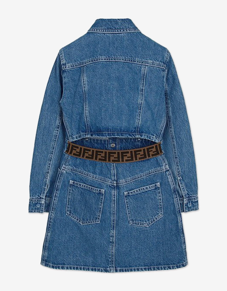 Girls Denim FF Logo Shirt Dress in Blue