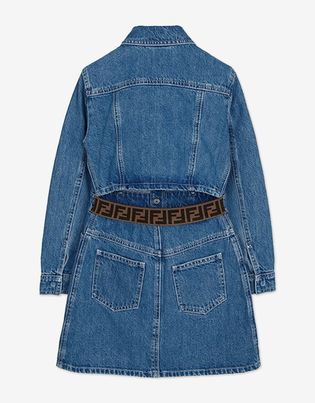Girls Denim FF Logo Shirt Dress in Blue