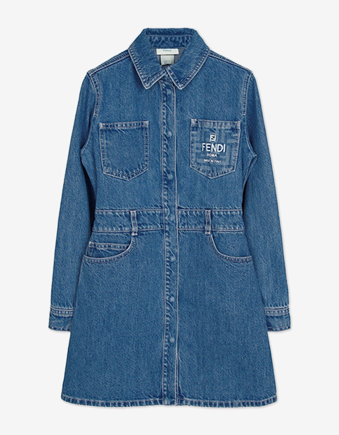 Girls Denim FF Logo Shirt Dress in Blue, 5 of 4