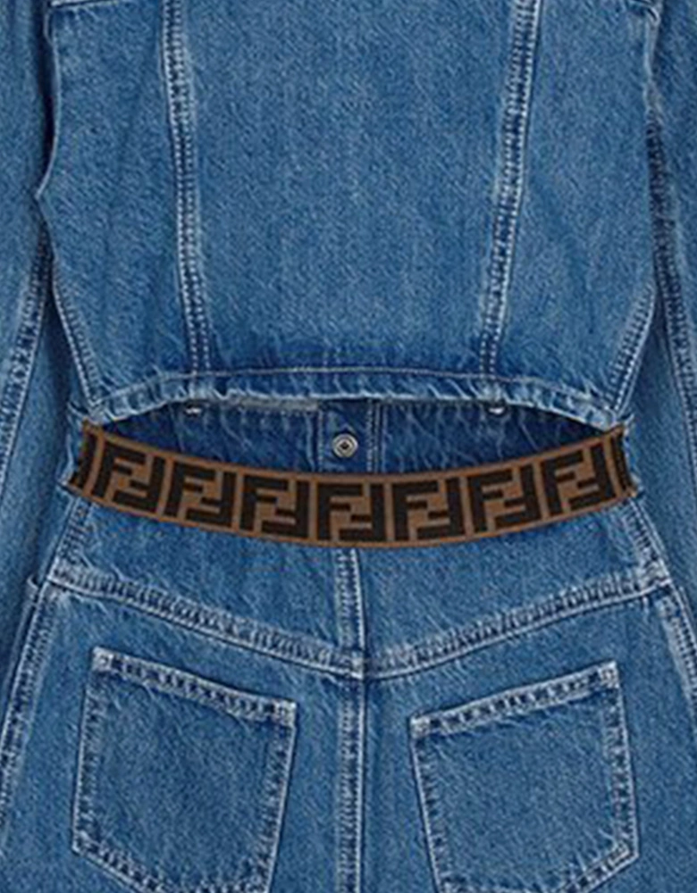 Girls Denim FF Logo Shirt Dress in Blue