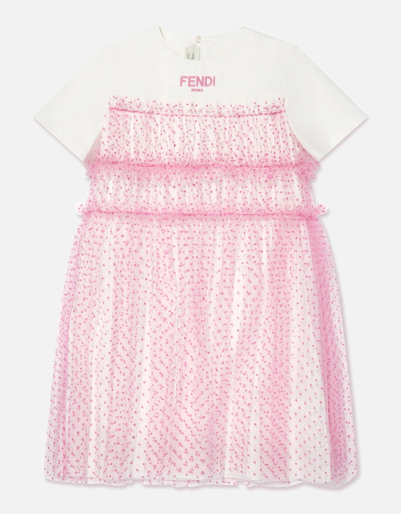 Girls Logo Tulle Dress in Pink