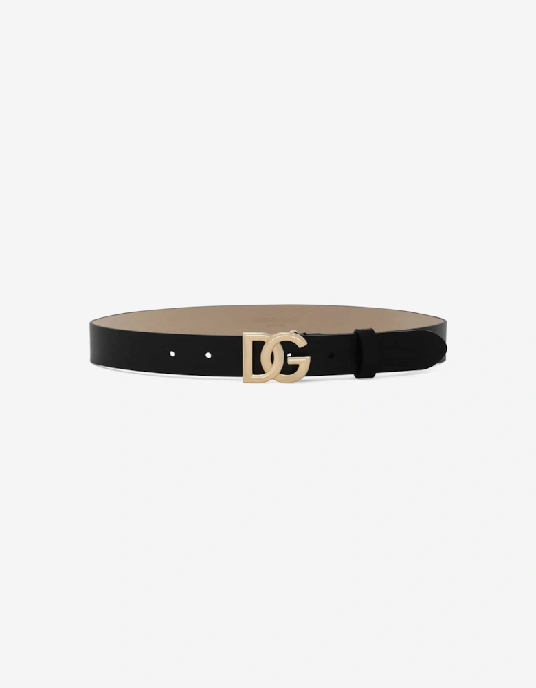 Girls Leather Logo Belt in Black
