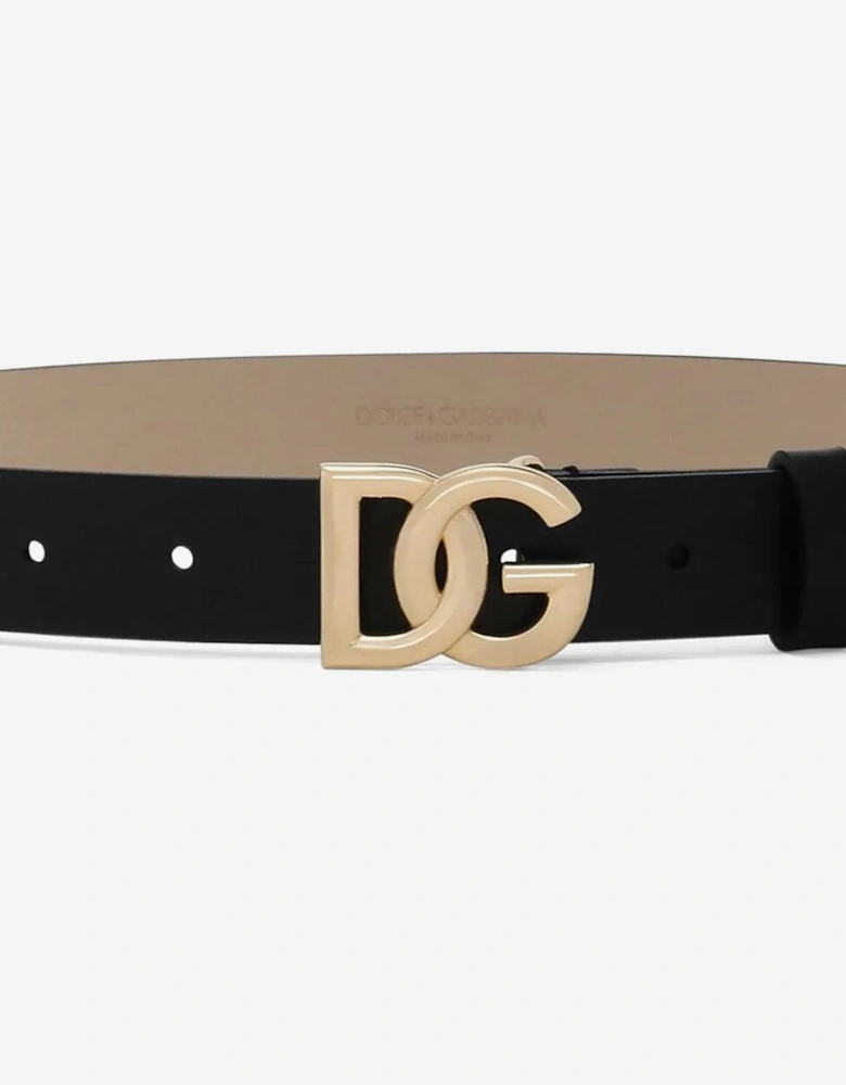 Girls Leather Logo Belt in Black