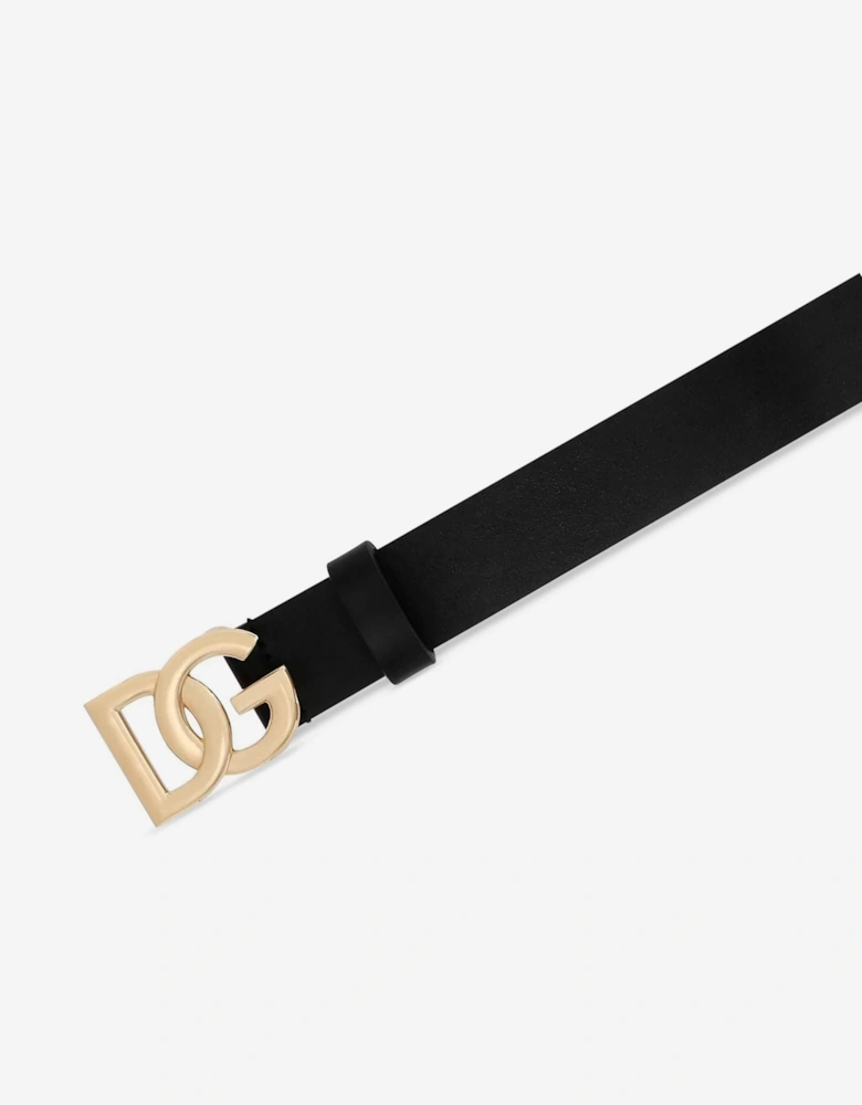 Girls Leather Logo Belt in Black