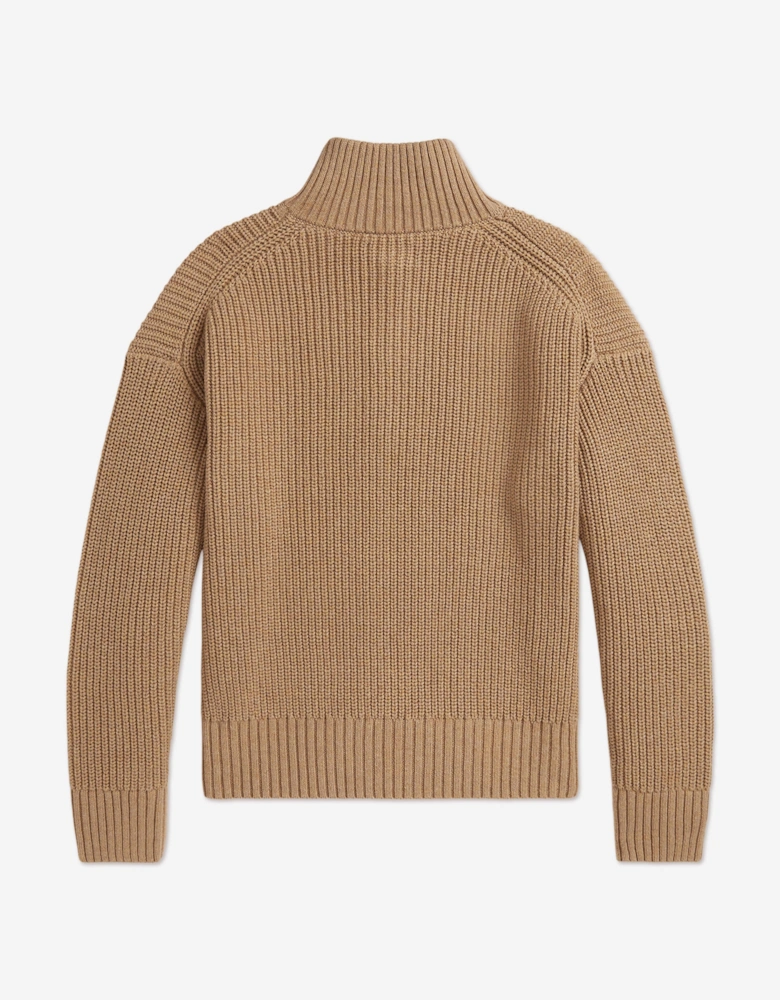 Girls Half Zip Jumper in Brown