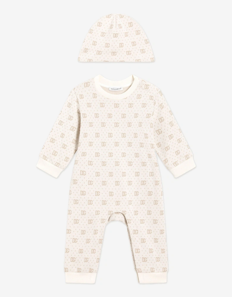 Baby DG Jacquard Romper Set in Ivory