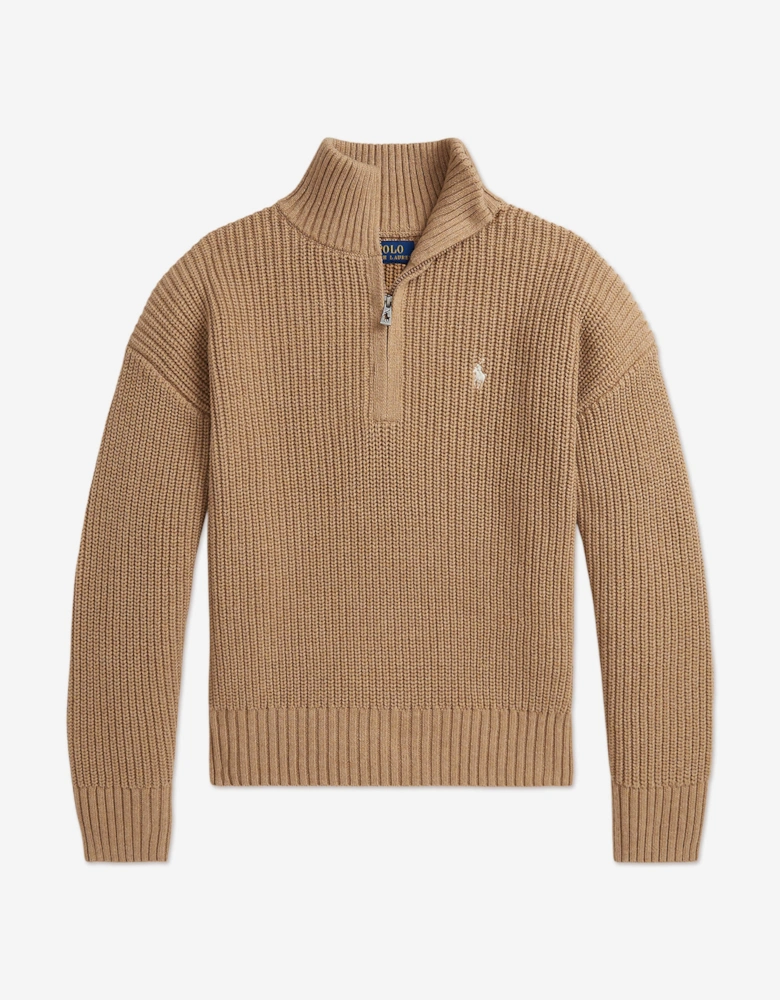 Girls Half Zip Jumper in Brown