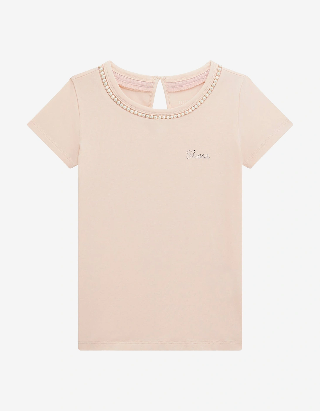 Girls Logo T-Shirt with Pearls in Pink, 5 of 4