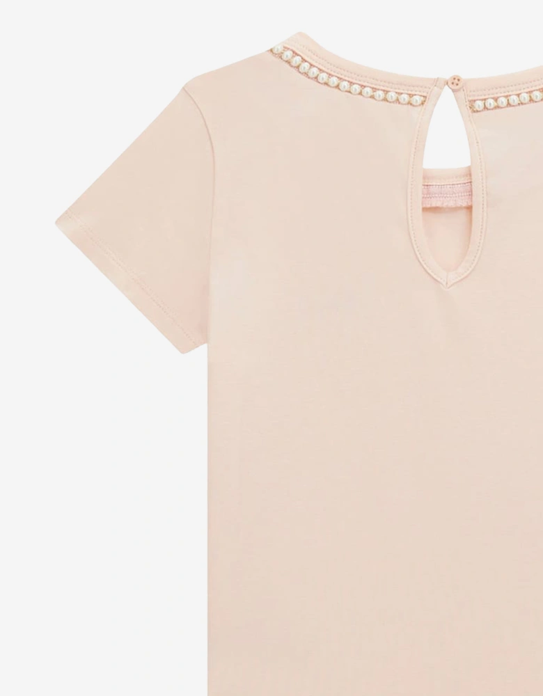 Girls Logo T-Shirt with Pearls in Pink