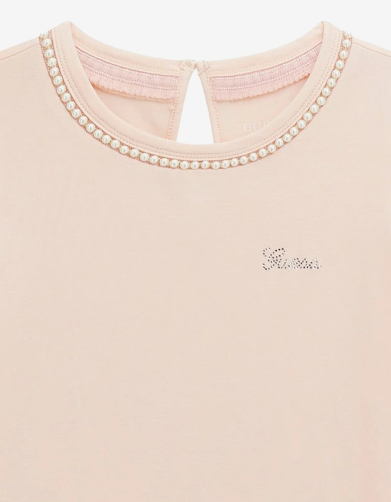 Girls Logo T-Shirt with Pearls in Pink