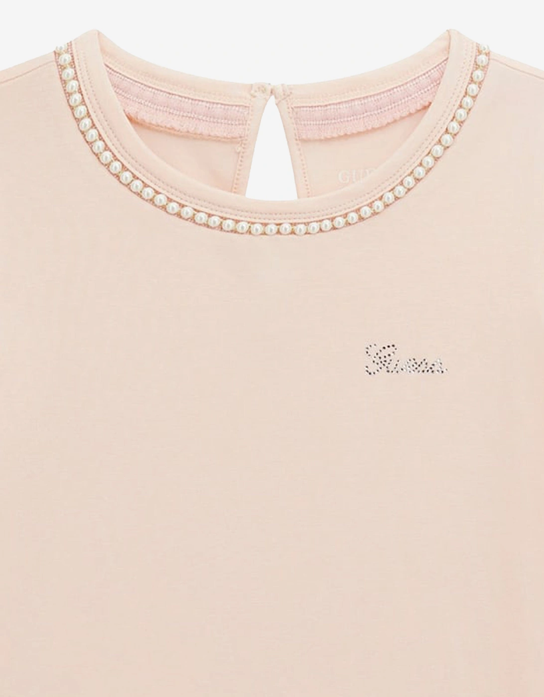 Girls Logo T-Shirt with Pearls in Pink