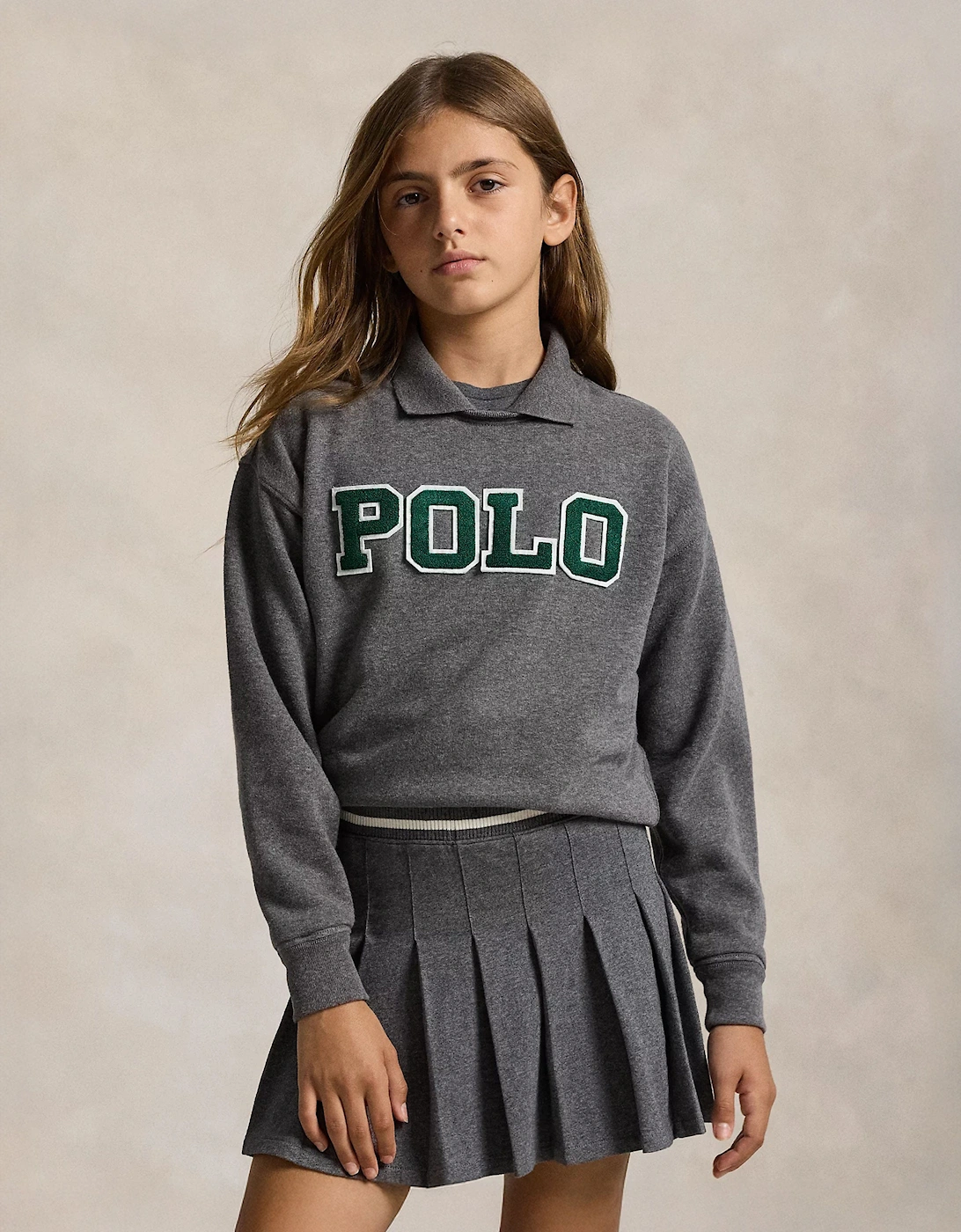 Girls Polo Sweatshirt in Grey