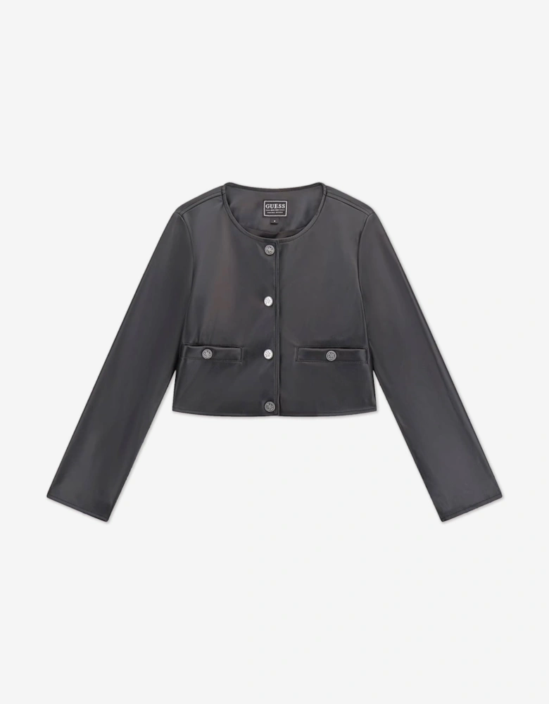 Girls Faux Leather Jacket in Black
