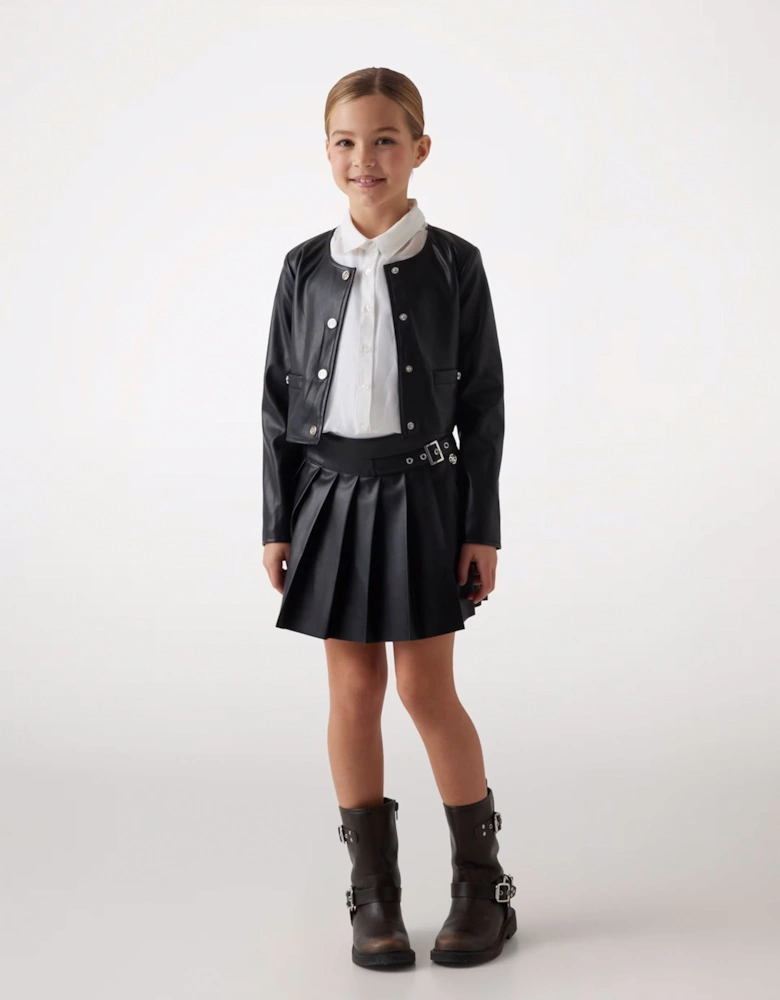 Girls Faux Leather Jacket in Black