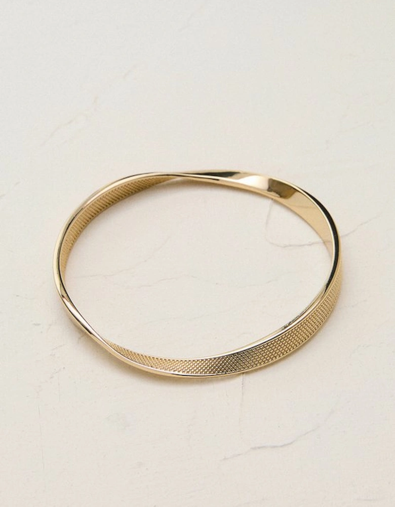 14kt Gold Plated Textured Twist Narrow Bangle