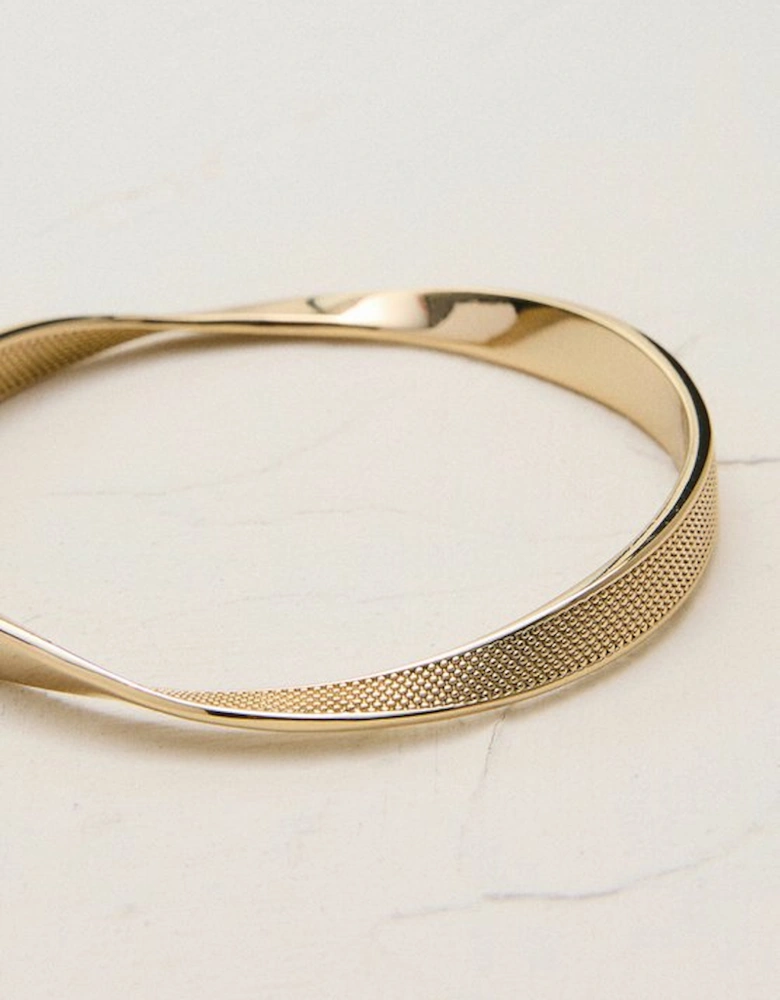 14kt Gold Plated Textured Twist Narrow Bangle