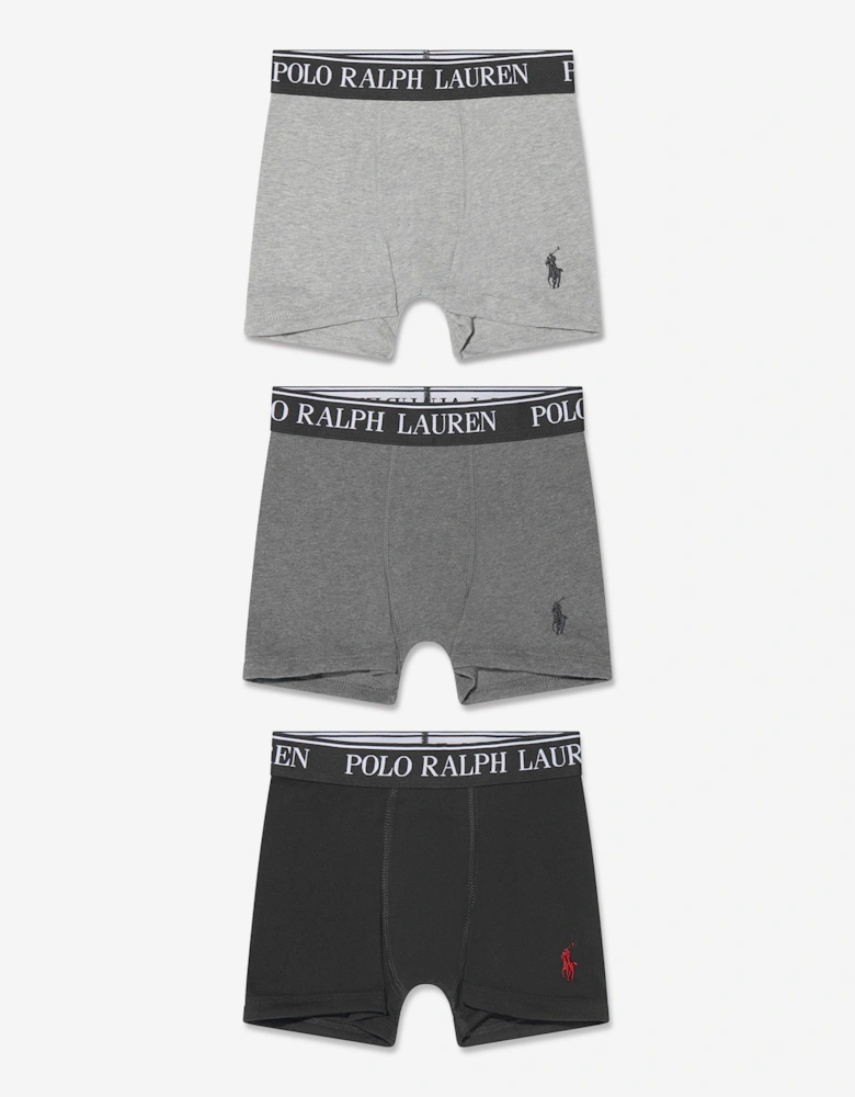 Boys Cotton Stretch 3 Pack Boxer Shorts Set in Grey