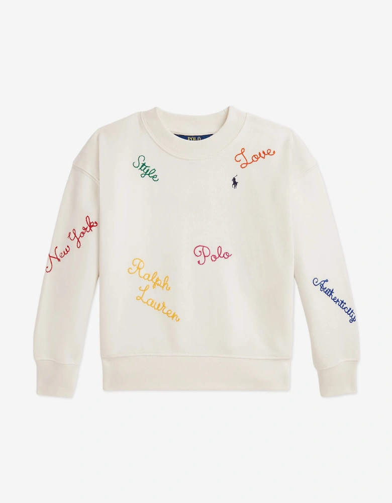 Girls Embroidered Sweatshirt in White